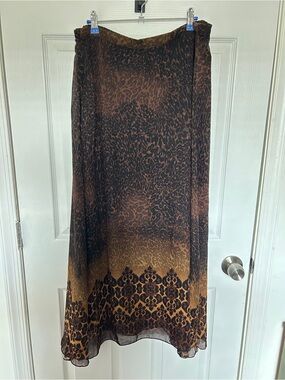 ONE WORLD Brown and Black Maxi Skirt with Ombre and Animal Print